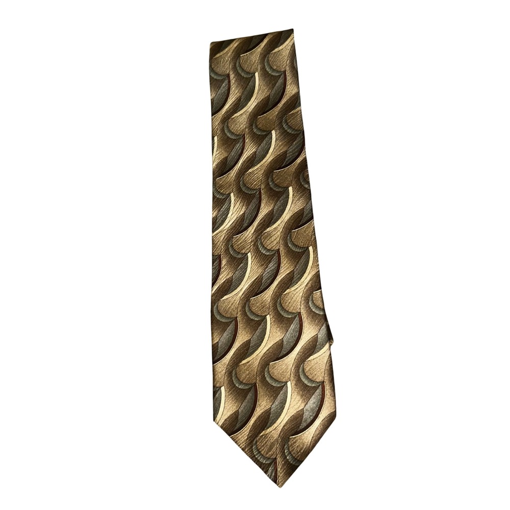 Puritan Mens Abstract Pattern Silk Necktie Brown Gold Tan